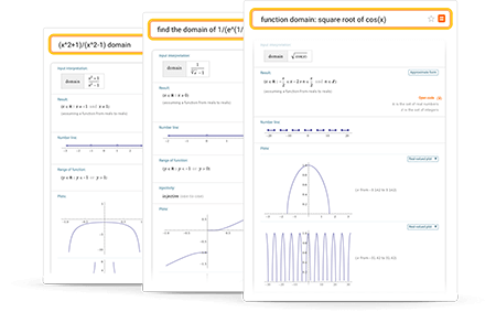 Domain and range results with plots, alternate forms and answers